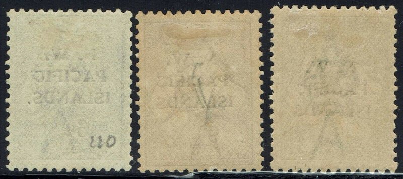 NWPI NEW GUINEA 1918 KANGAROO 6D 9D AND 1/- 3RD WMK 