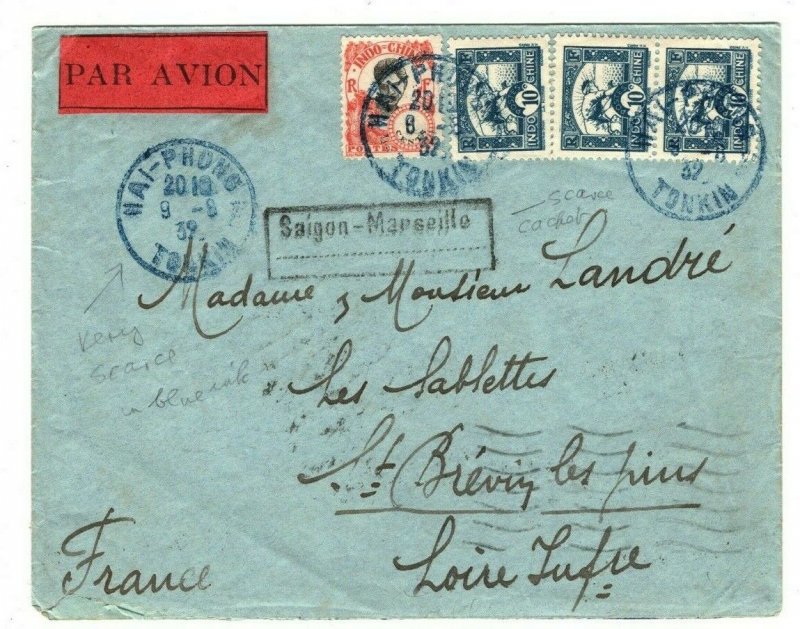 VIETNAM French Indochina *HAI PHONG/TONKIN* Blue CDS Air Cover France 1932 GP42