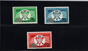 Uruguay +C200-202 Torch YMCA emblem and chrismon religions and beliefs MNH