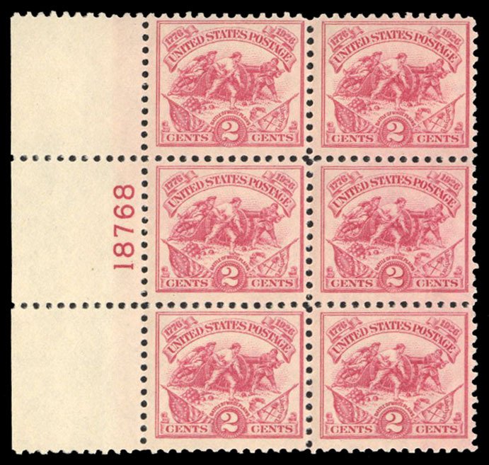 United States, 1910-30 #629 Cat$50, 1926 2c carmine, plate block of six, neve...