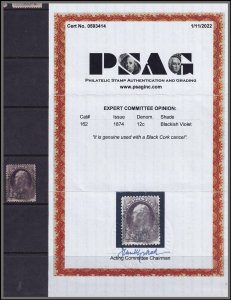 #162 Used, Fine, PSAG cert #0593414 (CV $135 - ID49817) - Joseph Luft