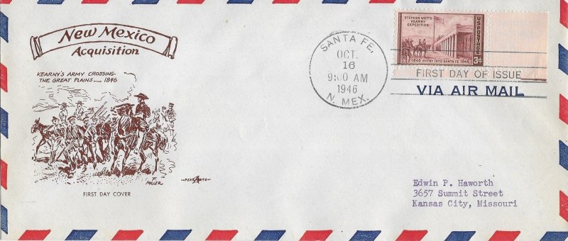 1946 FDC, #944, 3c Kearny Expedition, Pent Arts M-45, #10 envelope