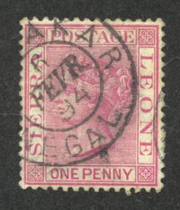 Sierra Leone Scott 23 Used H - 1884 1p Queen Victoria, Pf 14, Wmk 2 - SCV $1.90