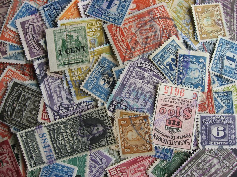 Canada 100 revenue stamps mixture (duplicates, mixed condition)