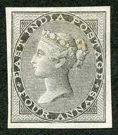 India SG45b 1856-64 No Watermark 4a. black Mint (small part gum) Variety IMPERF