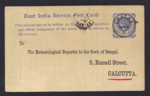 INDIA 1891 CHATAL 19.MY.91 POSTAL CARD DAILY RAINFALL REPORT