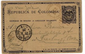 Colombia 1889 Agency Panama cancel in red on postal card to Germany