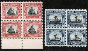 US Sc 620 621 Norse American MNH Original Gum Blocks of 4 Set