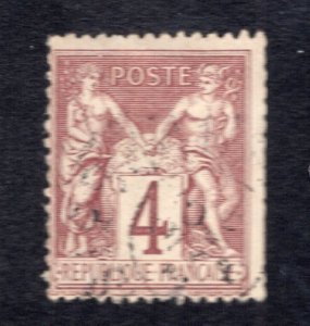 France 1877 4c claret on lavender Sage, Scott 90 used, value = $1.90