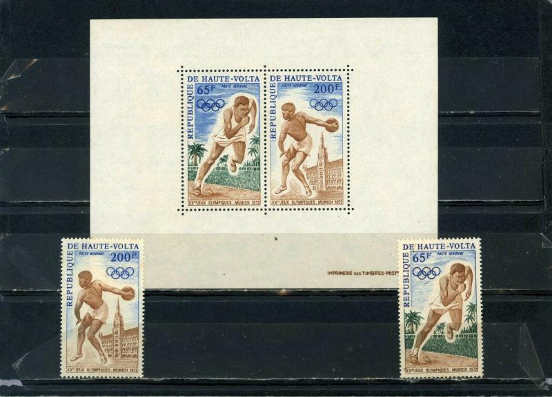 UPPER VOLTA 1972 OLYMPIC GAMES MUNICH SET OF 2 STAMPS & S/S  MNH