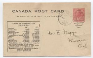 1917 Canada Confederation Jubilee Postal Card Cottam ONT [y3003]