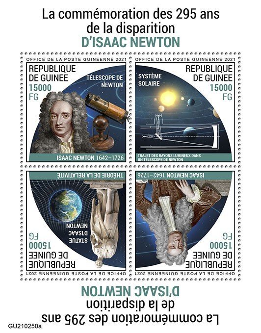 GUINEA - 2021 - Isaac Newton - Perf 4v Sheet -Mint Never Hinged