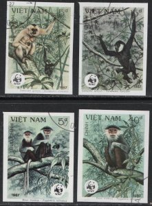 Thematic stamps VIETNAM 1987 WWF MONKEYS 1120/3 IMPERFORATE used