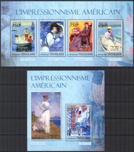 Togo 2013 Art Paintings American Impressionists Sheet + S/S MNH