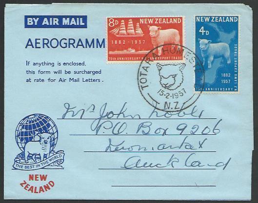 NEW ZEALAND 1957 Sheep commem airletter FDC - special cancel...............12300