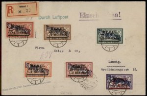 Memel Germany Airmail Mi 40 Ix Registered Expertized Cover 56203