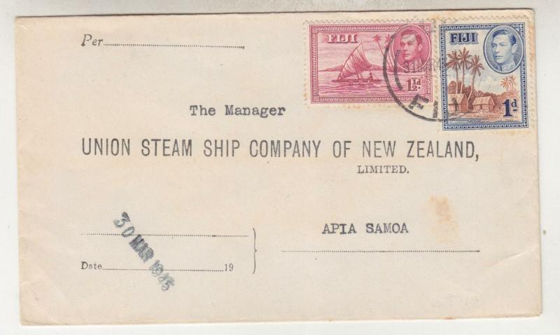 FIJI,1945 Union Steam Company of New Zealand cover, 1d. & 2 1/2d. to Apia, Samoa