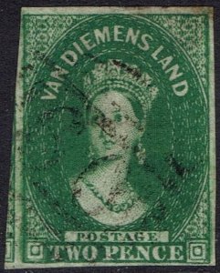 TASMANIA 1855 QV CHALON 2D IMPERF WMK LARGE STAR USED