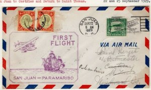 USA & ST LUCIA FFC 1929 Porto Rico-Castries DOUBLE First Flight Cover EP511