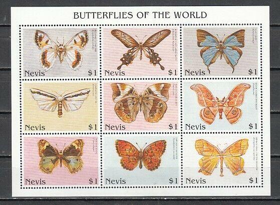 Nevis, New Issue. Butterflies sheet of 9.