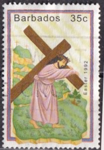 Barbados 818 (used) 35c Easter: Christ bearing cross (1992)