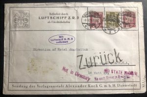 1924 Darmstadt Germany ZR 3 Zeppelin Airmail Cover to Brooklyn NY USA