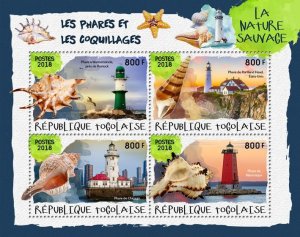 TOGO - 2018 - Lighthouses & Shells #1 - Perf 4v Sheet - Mint Never Hinged