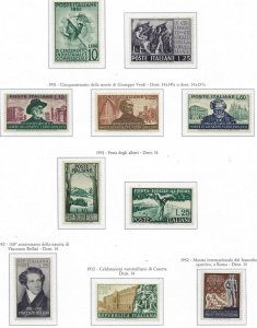 1951-2 Italy Full Sets -Scott 590-599 - Clean Undisturbed OG! Post Office Fresh!