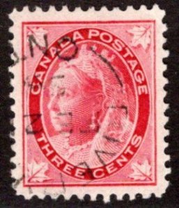 69, Scott, 3c Victoria, Used, Split-ring RIVERVIEW, ONT, VF, Canada Postage St
