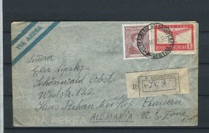 ARGENTINA; 1949 LETTER/COVER used Registered Airmail to Allied Zone Germany