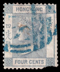 Hong Kong Scott 10b (Bluish Slate) (1863) Used P, CV $25.00 C