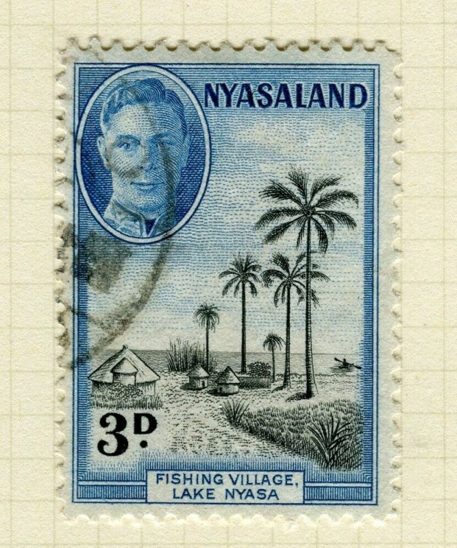 NYASALAND; 1945 early GVI issue fine used 3d. value