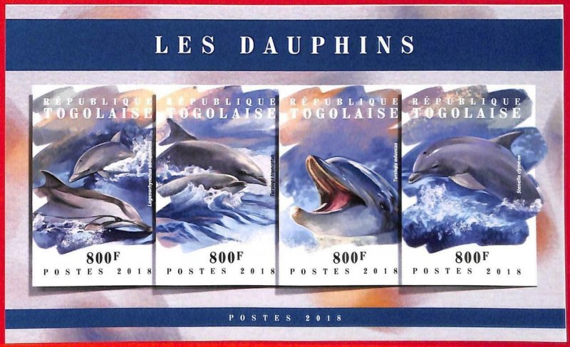 A4946 - TOGO - ERROR IMPERF, Miniature sheet: 2018, Dolphins, Marine Life