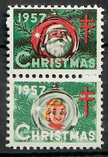 Christmas Seals from 1957 MNH Attached Pair