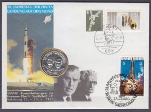 1989 Austria 1715FDC + Numis/Medal 20 years of Apollo 11 moon landing