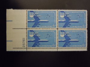 1957 #C49 6c Air Force 50th Anniversary Plate Block MNH OG Includes New Mount