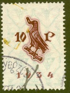 HUNGARY 1934 10p BIRD General Duty Revenue BFT.464 Used