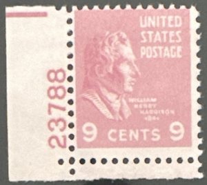 Scott #814 1938 9¢ Pres. Series William Henry Harrison MNH OG plate num. single