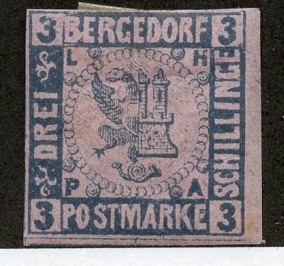 German States- Bergedorf, Scott #4, Unused, Hinged, 1887 Moens Reprint