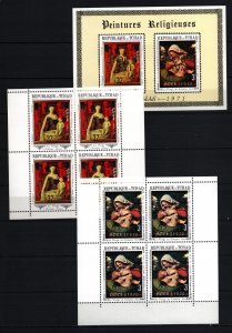 CHAD 1970-1971 CHRISTMAS PAINTINGS 2 SHEETS OF 4 STAMPS & S/S MNH