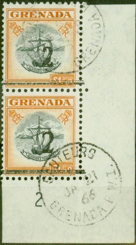 Grenada 1965 2 on $1.50 Black & Orange Setting A & B in a V.F Postally Used V... 