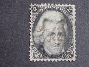 US SC #73 used 1863 2c black Jackson, sharp impression Pen Signed