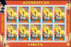 Azerbaijan Scott #729 2002 MNH Full Sheet Circus Europa 3000m