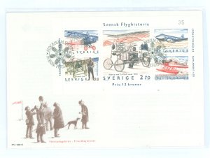 Sweden 1516a-e 1984 History of Aviation (sheet of five) on a cacheted unaddressed first day cover.