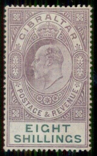 GIBRALTAR #47, 8sh violet & green, og, LH, inclusion speck, VF, Scott $170.00