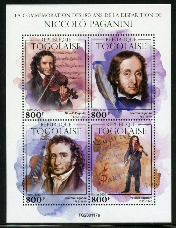 TOGO 2020  180th MEMORIAL OF  NICCOLO PAGININI SHEET MINT NEVER HINGED