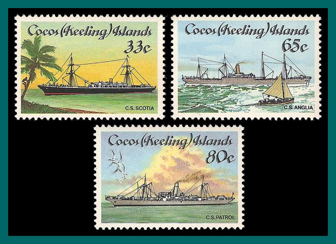 Cocos 1985 Cable-laying Ships, MNH  #129-131,SG129-SG131