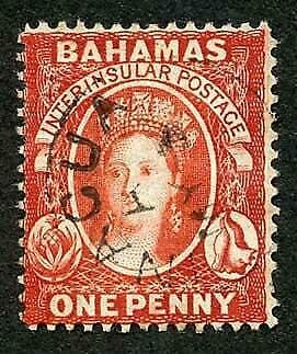 Bahamas SG33x 1d Scarlet-vermilion Wmk CC reversed Perf 14 Cat 23 pounds