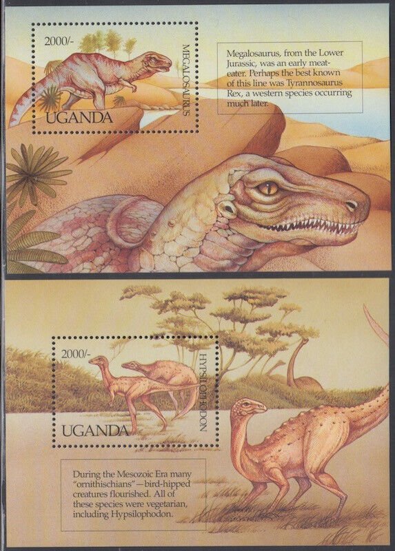 UGANDA Sc # 1004-5 CPL MNH SET of 2 S/S, DINOSAURS