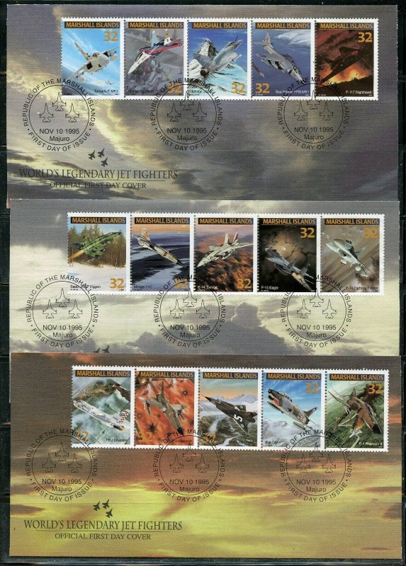MARSHALL ISLANDS 1995 WORLD'S LEGENDARY JET FIGHTERS SET OF 5  FIRST DAY COVERS 